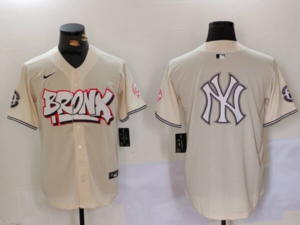 Men's New York Yankees Blank Cream The Bronx Graffiti V2 Vapor Limited Stitched Baseball Jerseys