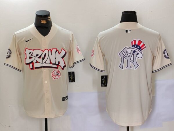 Men's New York Yankees Blank Cream The Bronx Graffiti V2 Vapor Limited Stitched Baseball Jerseys