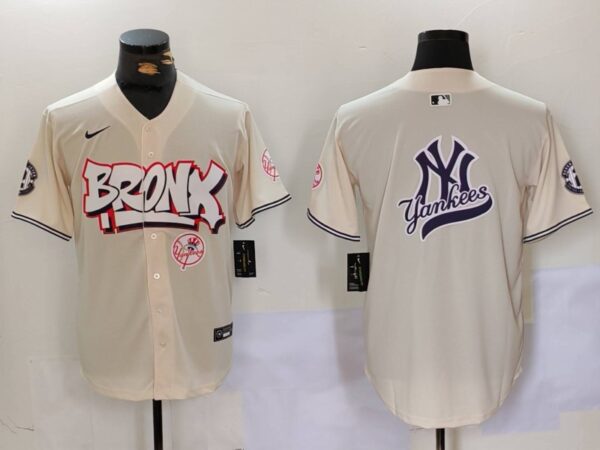 Men's New York Yankees Blank Cream The Bronx Graffiti V2 Vapor Limited Stitched Baseball Jerseys