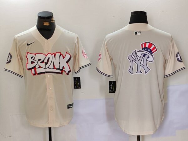 Men's New York Yankees Blank Cream The Bronx Graffiti V2 Vapor Limited Stitched Baseball Jerseys