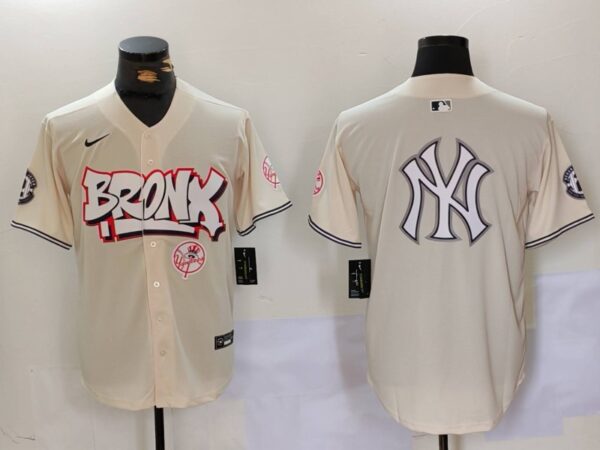 Men's New York Yankees Blank Cream The Bronx Graffiti V2 Vapor Limited Stitched Baseball Jerseys