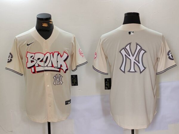 Men's New York Yankees Blank Cream The Bronx Graffiti V2 Vapor Limited Stitched Baseball Jerseys