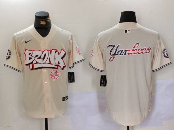 Men's New York Yankees Blank Cream The Bronx Graffiti V2 Vapor Limited Stitched Baseball Jerseys