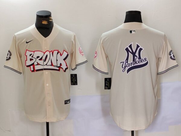 Men's New York Yankees Blank Cream The Bronx Graffiti V2 Vapor Limited Stitched Baseball Jerseys