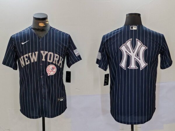 Men's New York Yankees Navy Team Big Logo Cool Base Stitched Baseball Jerseys