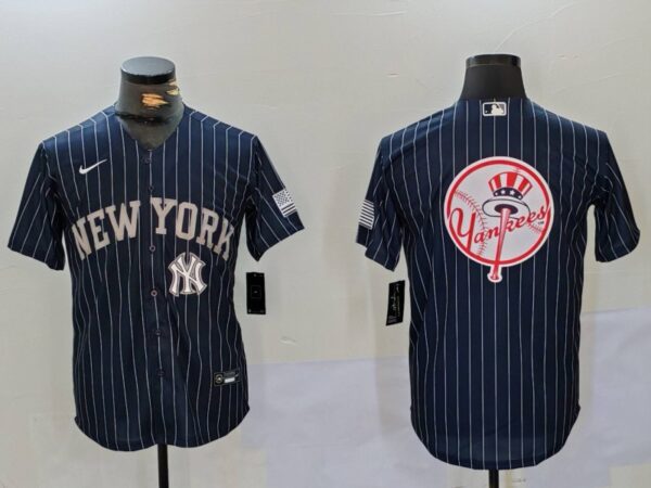 Men's New York Yankees Navy Team Big Logo Cool Base Stitched Baseball Jerseys