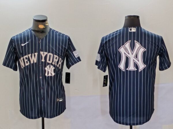 Men's New York Yankees Navy Team Big Logo Cool Base Stitched Baseball Jerseys