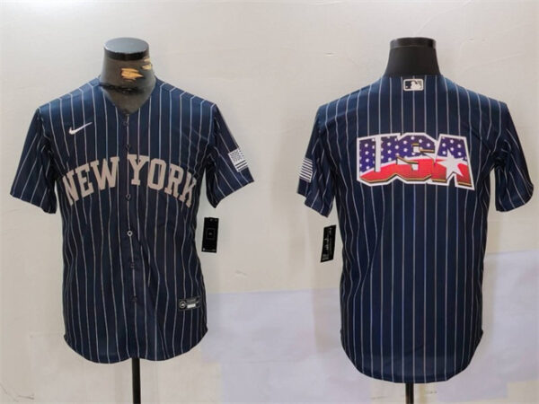 Men's New York Yankees Navy Team Big Logo Cool Base Stitched Baseball Jerseys