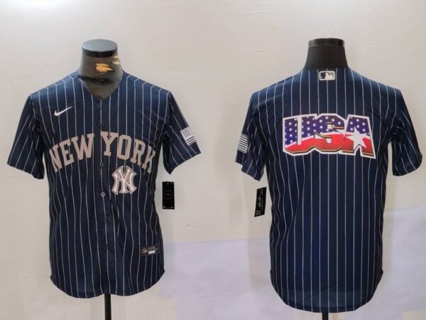 Men's New York Yankees Navy Team Big Logo Cool Base Stitched Baseball Jerseys