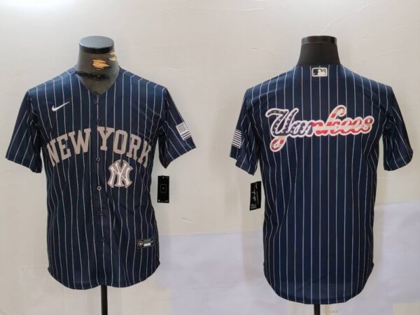 Men's New York Yankees Navy Team Big Logo Cool Base Stitched Baseball Jerseys