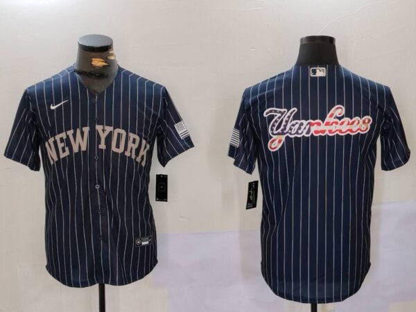 Men's New York Yankees Navy Team Big Logo Cool Base Stitched Baseball Jerseys