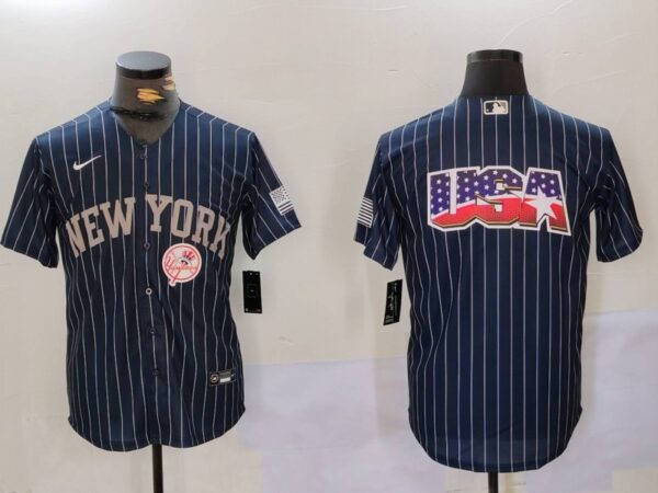 Men's New York Yankees Navy Team Big Logo Cool Base Stitched Baseball Jerseys