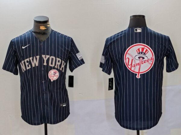 Men's New York Yankees Navy Team Big Logo Cool Base Stitched Baseball Jerseys