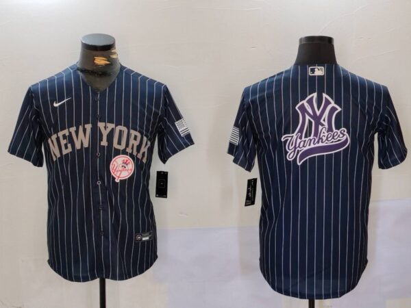 Men's New York Yankees Navy Team Big Logo Cool Base Stitched Baseball Jerseys