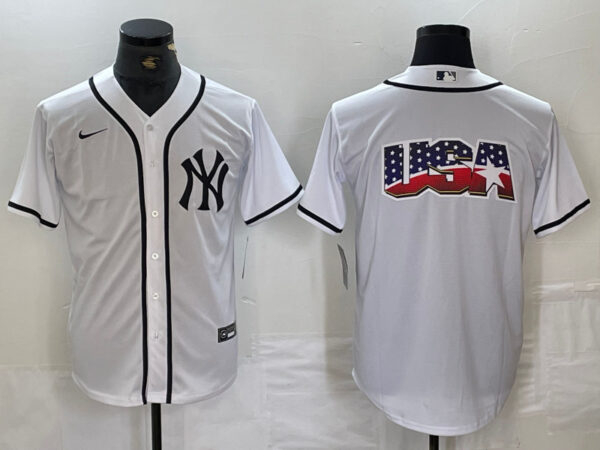 Men's New York Yankees White Team Big Logo Cool Base Stitched Baseball Jersey