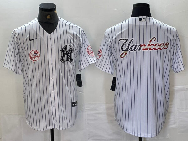 Men's New York Yankees White Team Big Logo Cool Base Stitched Baseball Jersey