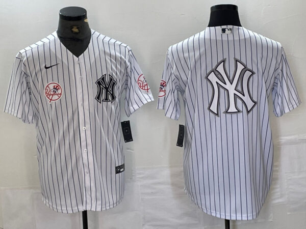 Men's New York Yankees White Team Big Logo Cool Base Stitched Baseball Jersey