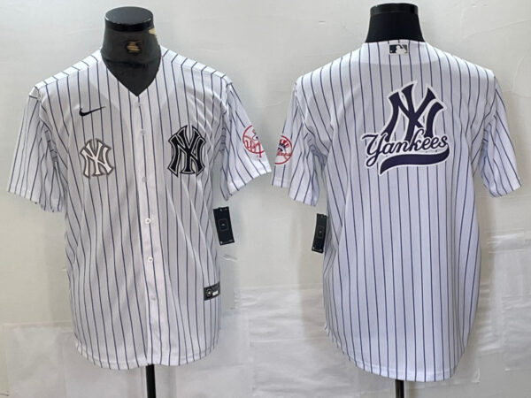 Men's New York Yankees White Team Big Logo Cool Base Stitched Baseball Jersey