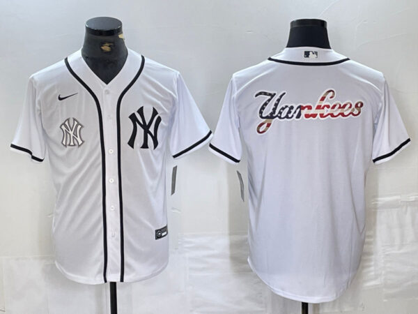 Men's New York Yankees White Team Big Logo Cool Base Stitched Baseball Jersey