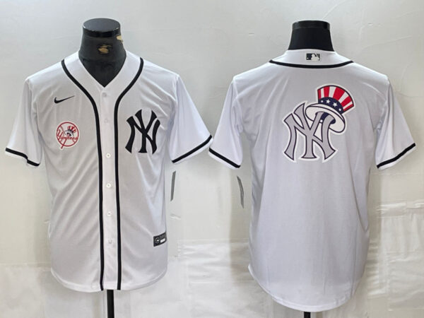 Men's New York Yankees White Team Big Logo Cool Base Stitched Baseball Jersey