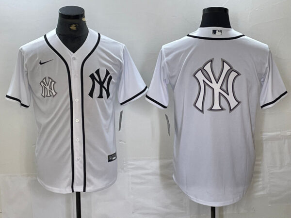 Men's New York Yankees White Team Big Logo Cool Base Stitched Baseball Jersey