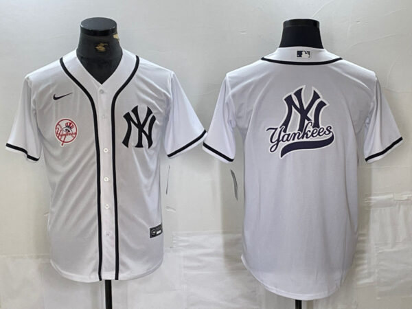 Men's New York Yankees White Team Big Logo Cool Base Stitched Baseball Jersey