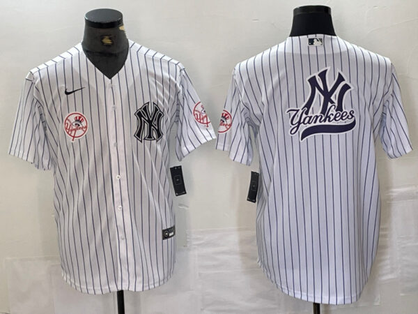 Men's New York Yankees White Team Big Logo Cool Base Stitched Baseball Jersey