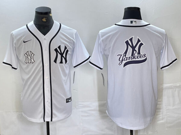 Men's New York Yankees White Team Big Logo Cool Base Stitched Baseball Jersey