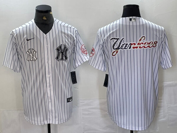 Men's New York Yankees White Team Big Logo Cool Base Stitched Baseball Jersey