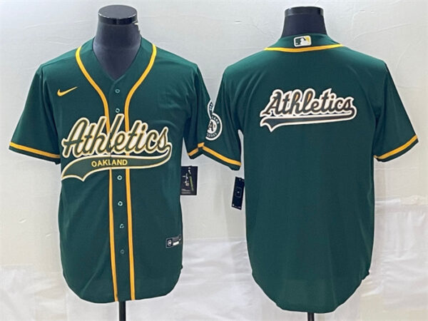 Men's Oakland Athletics Green Team Big Logo Cool Base Stitched Baseball Jersey 002