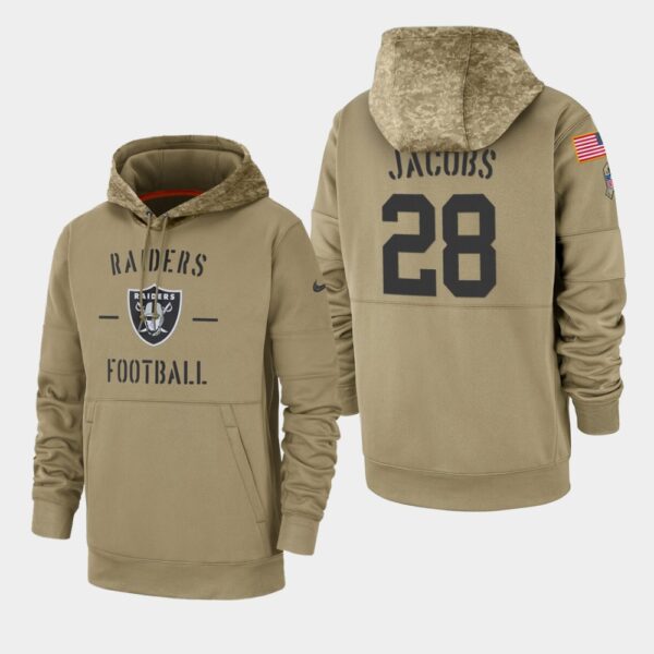 Men's Oakland Raiders #28 Josh Jacobs 2019 Salute to Service Sideline Therma Hoodie - Tan