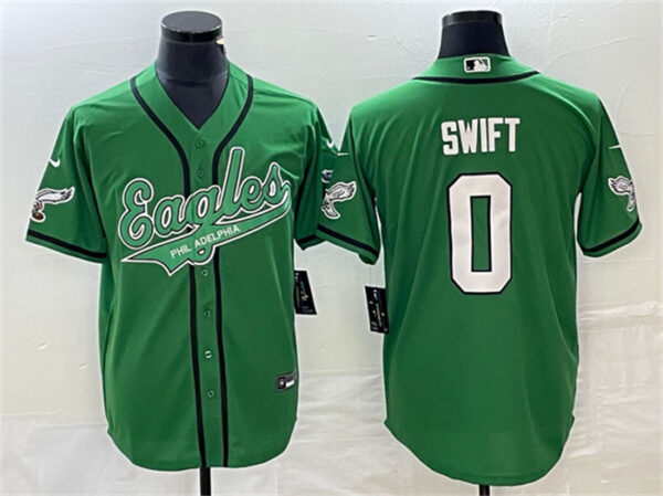 Men's Philadelphia Eagles #0 D'Andre Swift Green Cool Base Stitched Baseball Jersey