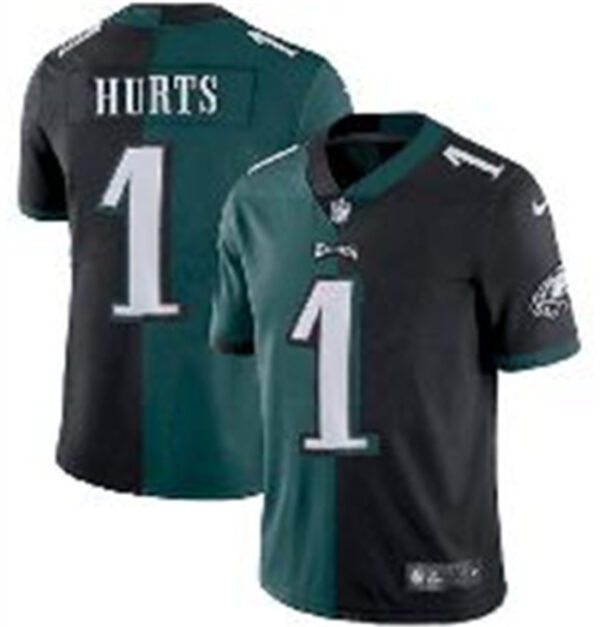 Men's Philadelphia Eagles #1 Jalen Hurts Black & Green Split Limited Stitched Jersey