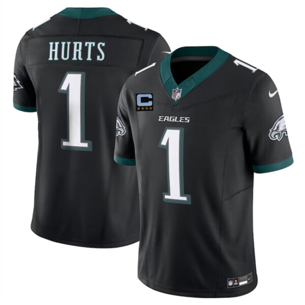 Men's Philadelphia Eagles #1 Jalen Hurts Black F.U.S.E With 4-Star C Patch Vapor Untouchable Limited Stitched Football Jersey