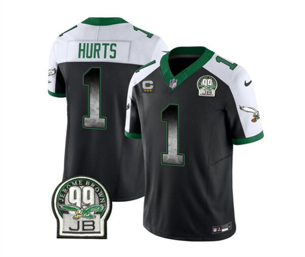 Men's Philadelphia Eagles #1 Jalen Hurts Black White 2023 F.U.S.E. With 3-Star C Patch Throwback Vapor Untouchable Limited Stitched Football Jersey