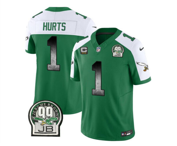 Men's Philadelphia Eagles #1 Jalen Hurts Green White 2023 F.U.S.E. With 3-Star C Patch Throwback Vapor Untouchable Limited Stitched Football Jersey