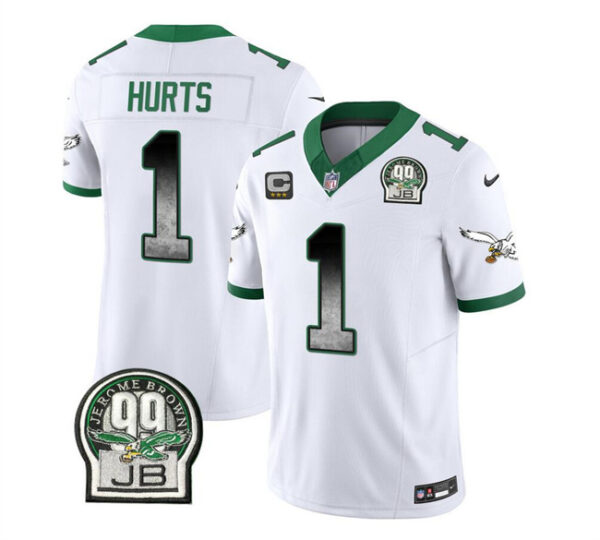 Men's Philadelphia Eagles #1 Jalen Hurts White 2023 F.U.S.E. With 3-Star C Patch Throwback Vapor Untouchable Limited Stitched Football Jersey