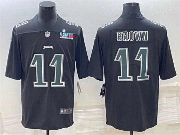 Men's Philadelphia Eagles #11 A.J. Brown Black Green Super Bowl LVII Patch Vapor Untouchable Limited Stitched Jersey