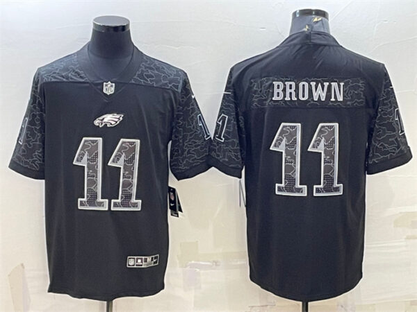 Men's Philadelphia Eagles #11 A. J. Brown Black Reflective Limited Stitched Jersey