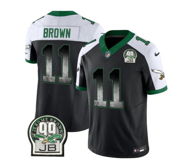 Men's Philadelphia Eagles #11 A. J. Brown Black White 2023 F.U.S.E. Throwback Vapor Untouchable Limited Stitched Football Jersey