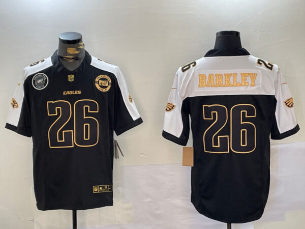 Men's Philadelphia Eagles #26 Saquon Barkley Black Gold 2024 New F.U.S.E. With 3-Star C Patch Stitched Football Jerseys