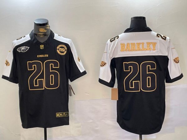 Men's Philadelphia Eagles #26 Saquon Barkley Black Gold 2024 New F.U.S.E. With 3-Star C Patch Stitched Football Jerseys