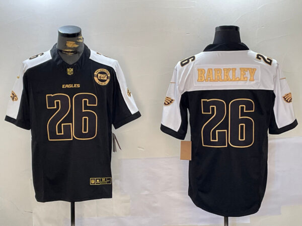 Men's Philadelphia Eagles #26 Saquon Barkley Black Gold 2024 New F.U.S.E. With 3-Star C Patch Stitched Football Jerseys