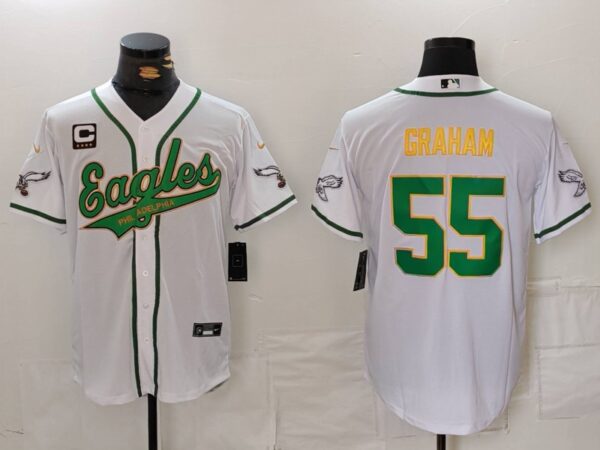 Men's Philadelphia Eagles #55 Brandon Graham White Gold With 4-Star C Patch Cool Base Stitched Baseball Jersey