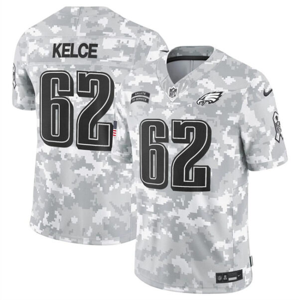 Men's Philadelphia Eagles #62 Jason Kelce 2024 F.U.S.E Arctic Camo Salute To Service Limited Stitched Football Jersey