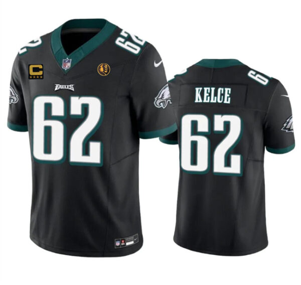 Men's Philadelphia Eagles #62 Jason Kelce Black 2023 F.U.S.E. With 4-Star C Patch And John Madden Patch Vapor Limited Stitched Football Jersey