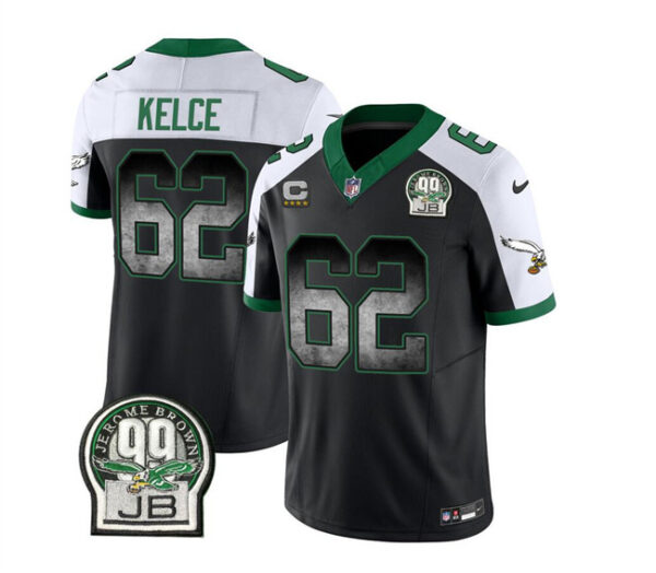 Men's Philadelphia Eagles #62 Jason Kelce Black White 2023 F.U.S.E. With 4-Star C Patch Throwback Vapor Untouchable Limited Stitched Football Jersey