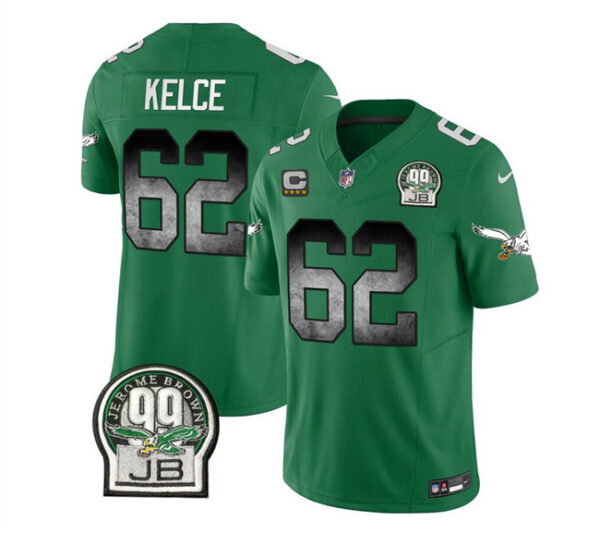 Men's Philadelphia Eagles #62 Jason Kelce Green 2023 F.U.S.E. With 4-Star C Patch Throwback Vapor Untouchable Limited Stitched Football Jersey