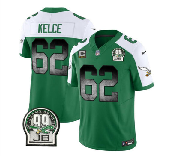 Men's Philadelphia Eagles #62 Jason Kelce Green White 2023 F.U.S.E. With 4-Star C Patch Throwback Vapor Untouchable Limited Stitched Football Jersey