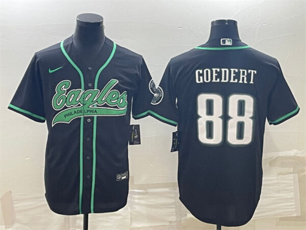 Men's Philadelphia Eagles #88 Dallas Goedert Black With Patch Cool Base Stitched Baseball Jersey